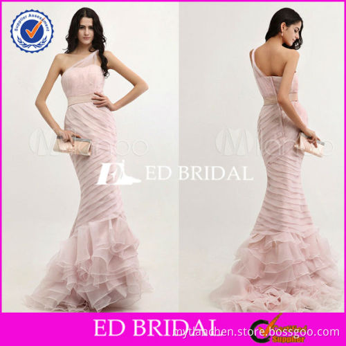 YW267 Fashion Design Pink One Shoulder Organza Ruffled Skirt Mermaid 2013 New Model Evening Dress
